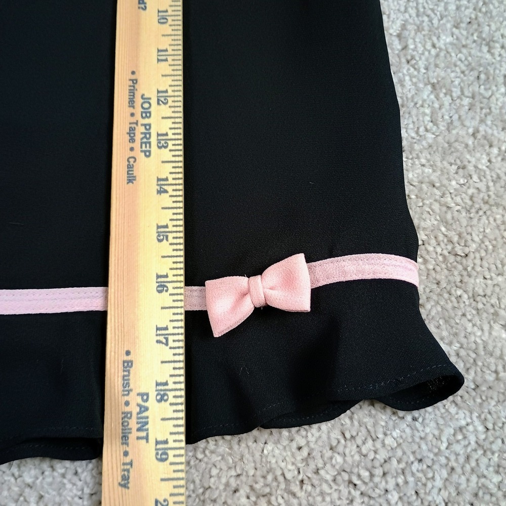 Vintage Y2K Michele Black Mini Skirt Pink Bow Trim Ruffle Hem Coquette Petite 8P - Picture 7 of 7